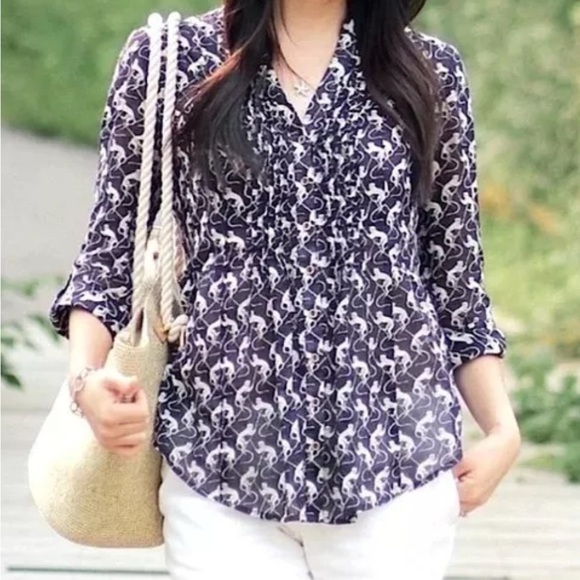 Anthropologie MAEVE Purple Monkey Blouse Shirt Top Pintucked Pleated Button Frnt - Picture 1 of 13